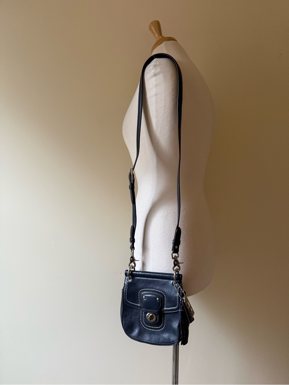 Coach Legacy Mini Willis Crossbody Bag Navy Leather Turnlock Tassel